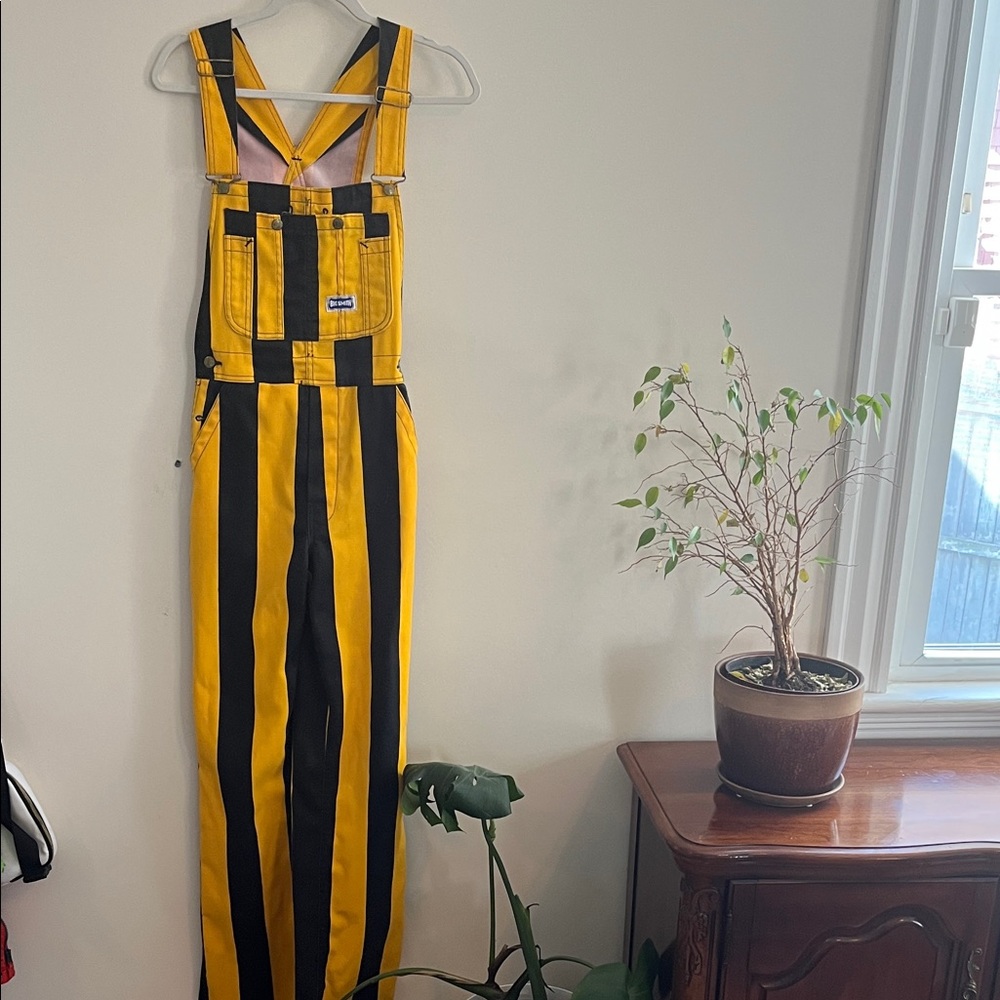 Big Smith Striped Overalls Yellow Black USA Dungaree Coverall Carpenter Workwear